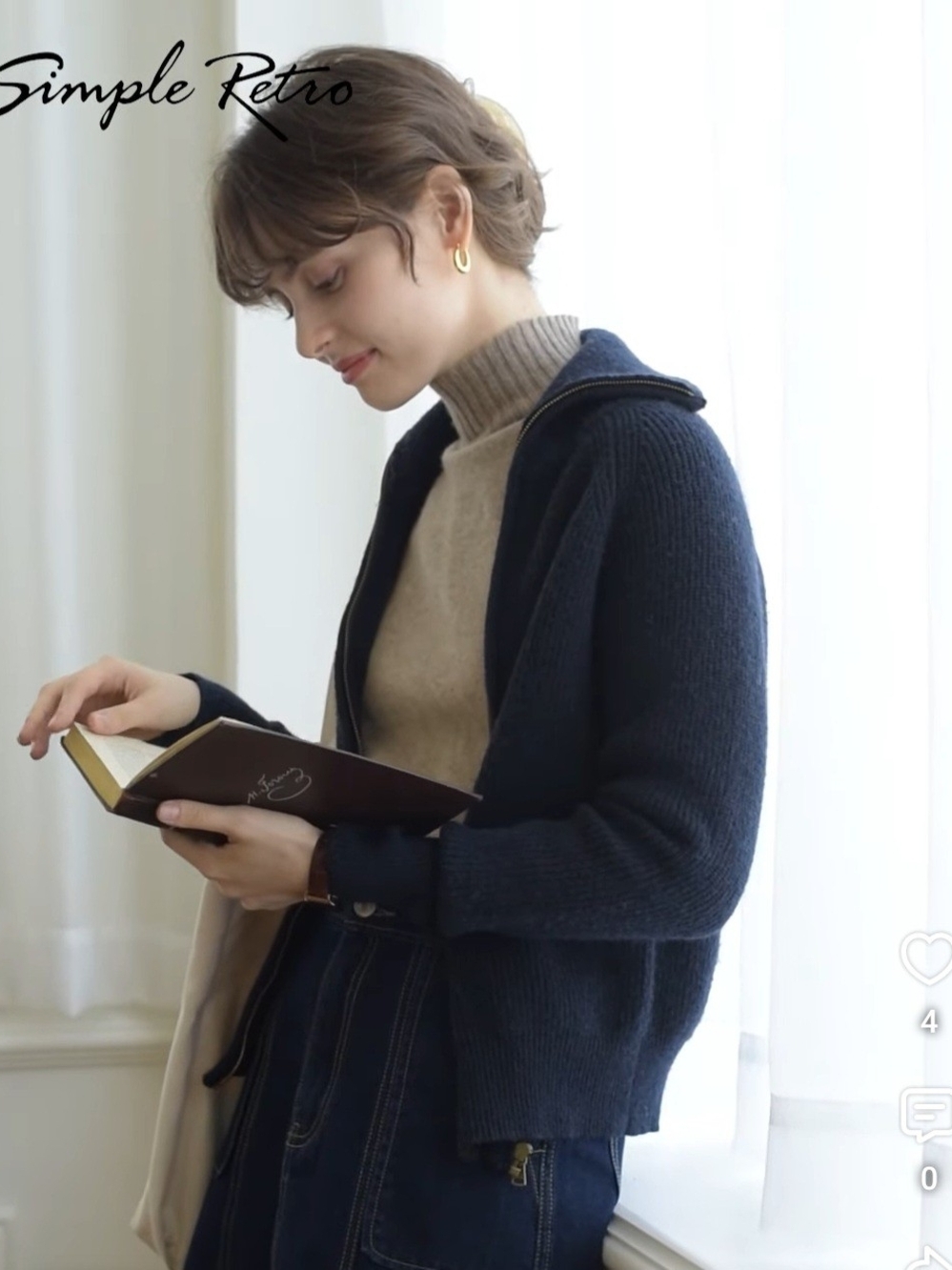 Simple Retro Zip Up Cardigan Sweater